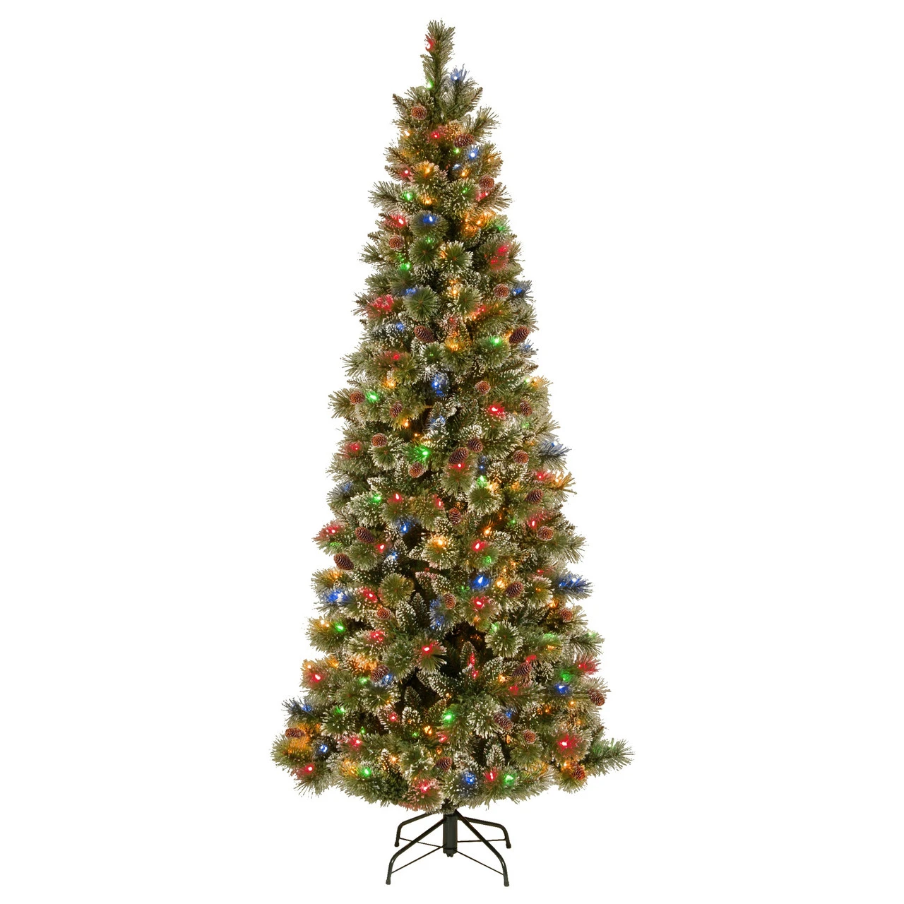 7’ Pre-Lit Glittering Pine Artificial Christmas Tree - Multi-Color Lights
