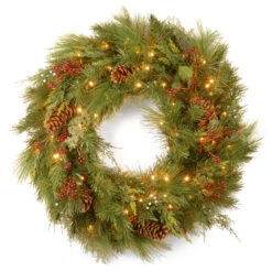 White Pine Wreath With Pine Cones - 30-Inch, Warm White LED Lights