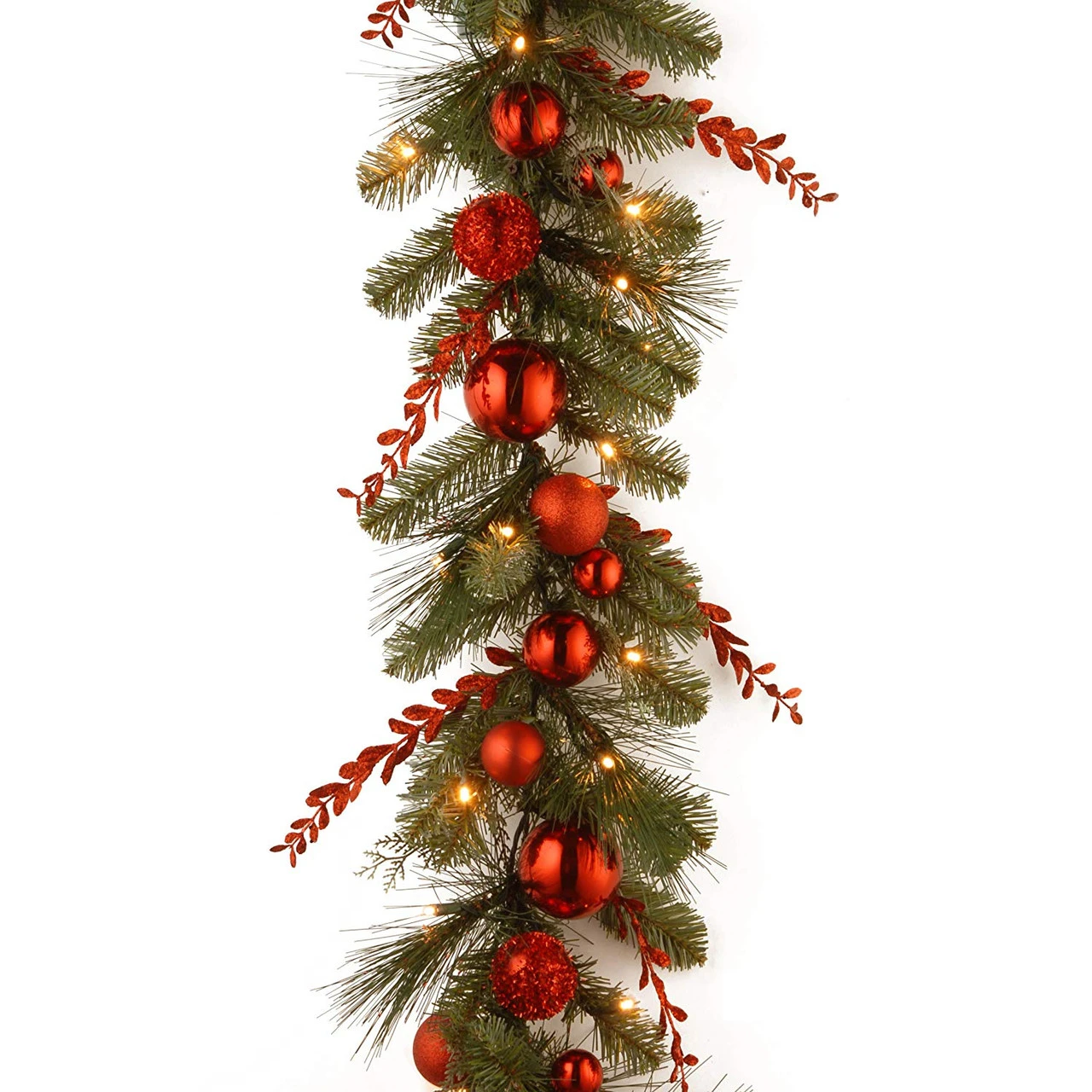 9' X 12" Pre-Lit B/O LED Red Mixed Artificial Christmas Garland – Warm White Lights