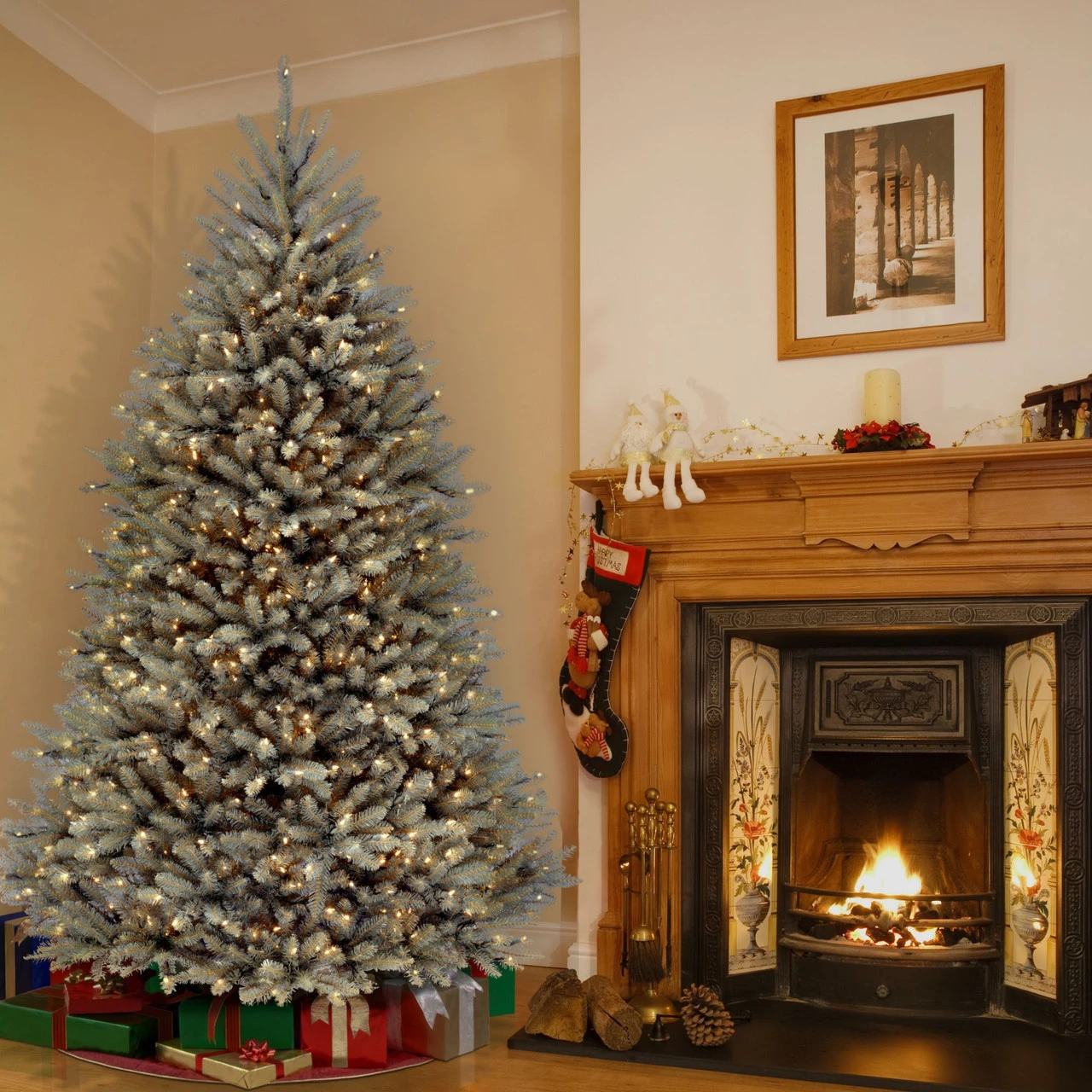 7' Pre-Lit Dunhill Blue Fir Hinged Artificial Christmas Tree - Clear Lights - Image 2