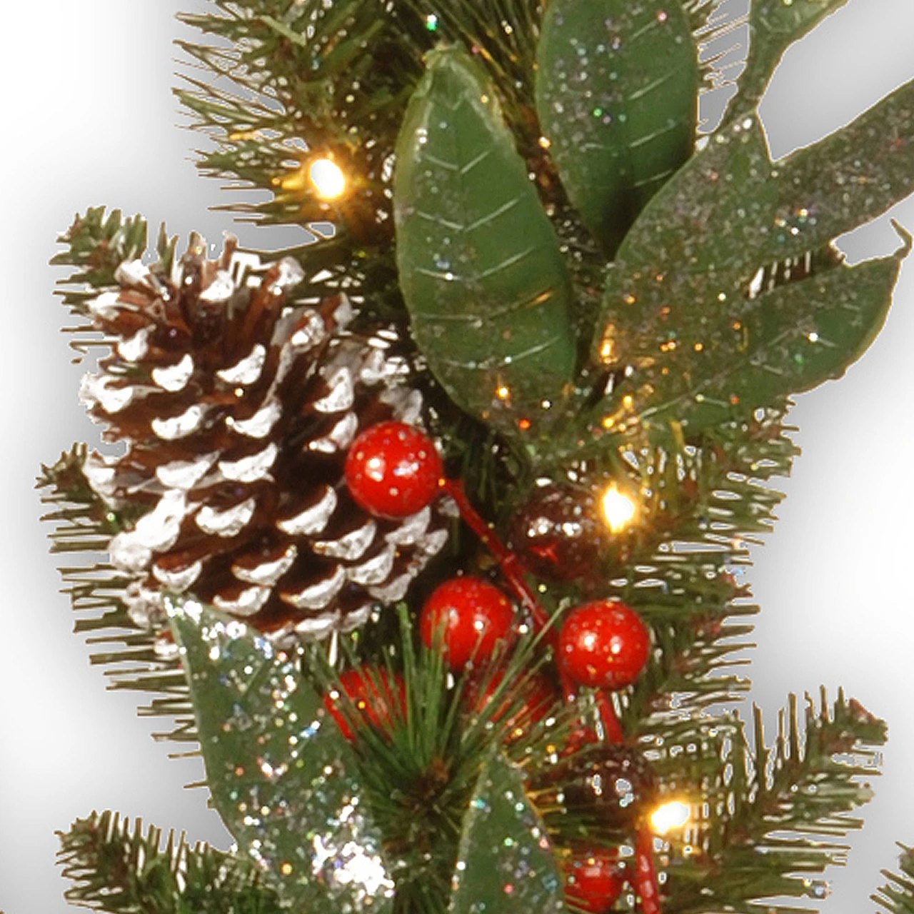 32" Frosted Pine Berry Eucalyptus Snowflake Battery Operated LED Lights Wreath - Image 3