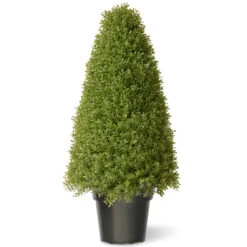 36" Green Artificial Boxwood Topiary Tree With Weighted Pot