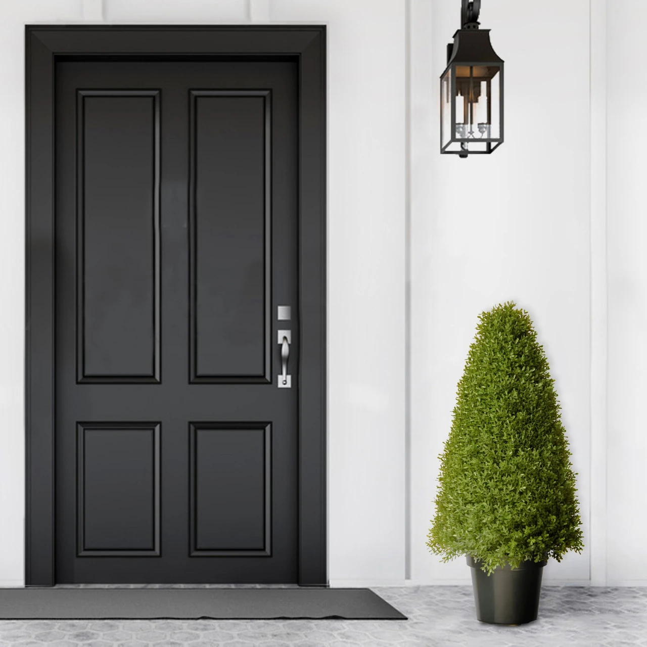 36" Green Artificial Boxwood Topiary Tree With Weighted Pot - Image 2