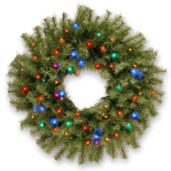 24" B/O Pre-Lit LED Norwood Fir Artificial Christmas Wreath – Multi-Color Lights