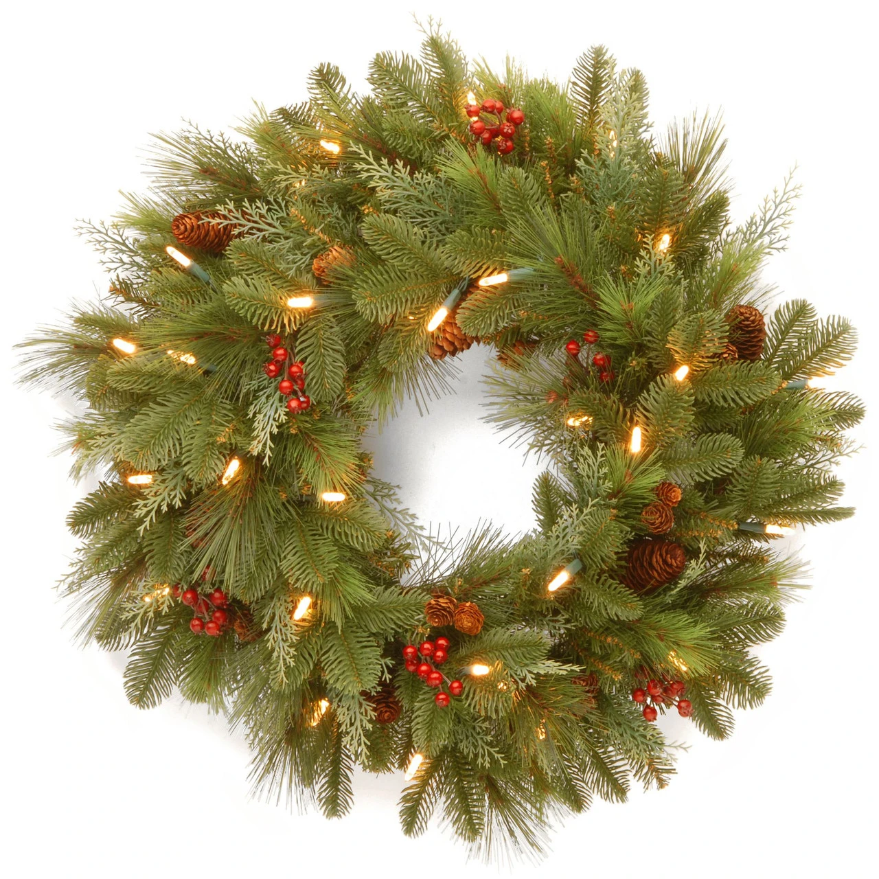 Pre-Lit Noelle Artificial Christmas Wreath - 24-Inch, Soft White LED Battery Operated Lights
