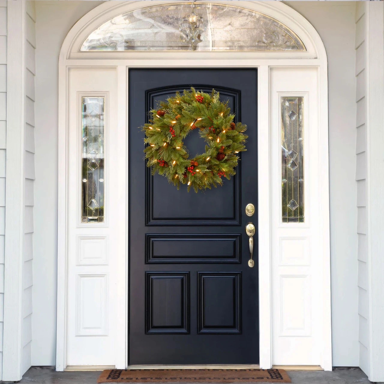 Pre-Lit Noelle Artificial Christmas Wreath - 24-Inch, Soft White LED Battery Operated Lights - Image 3