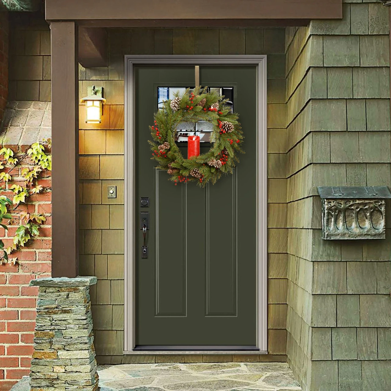 Bristle Berry Artificial Christmas Wreath – 24-Inch, Single Candle, Unlit - Image 3