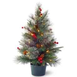 2' Pre-lit Colonial Potted Mixed Pine Medium Artificial Christmas Tree - Warm White LED Lights