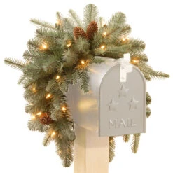 36" Pre-Lit Arctic Spruce Mailbox Swag - Clear LED Lights
