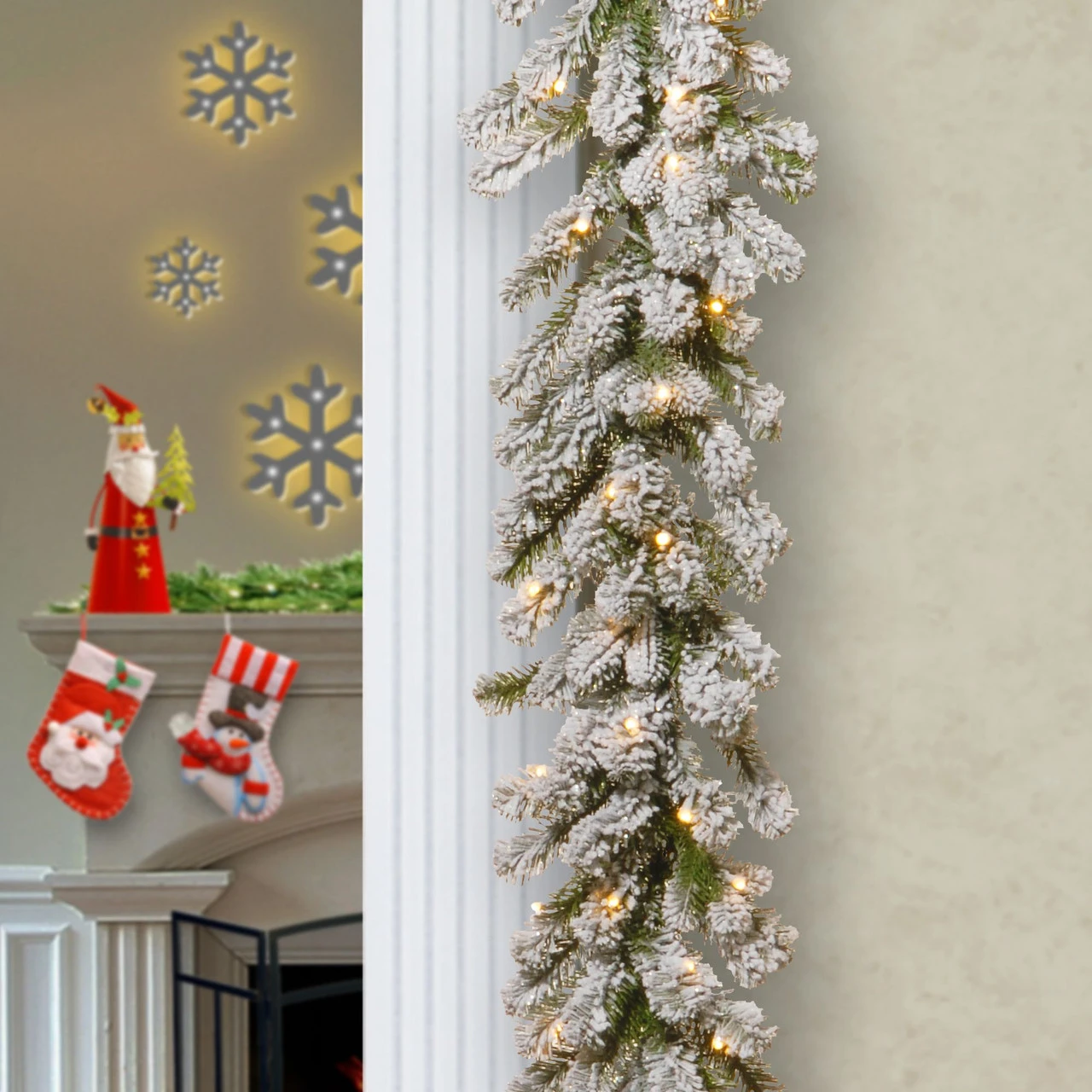 9' X 12" Pre-Lit Snowy Sheffield Spruce Artificial Christmas Garland - Clear Lights - Image 2