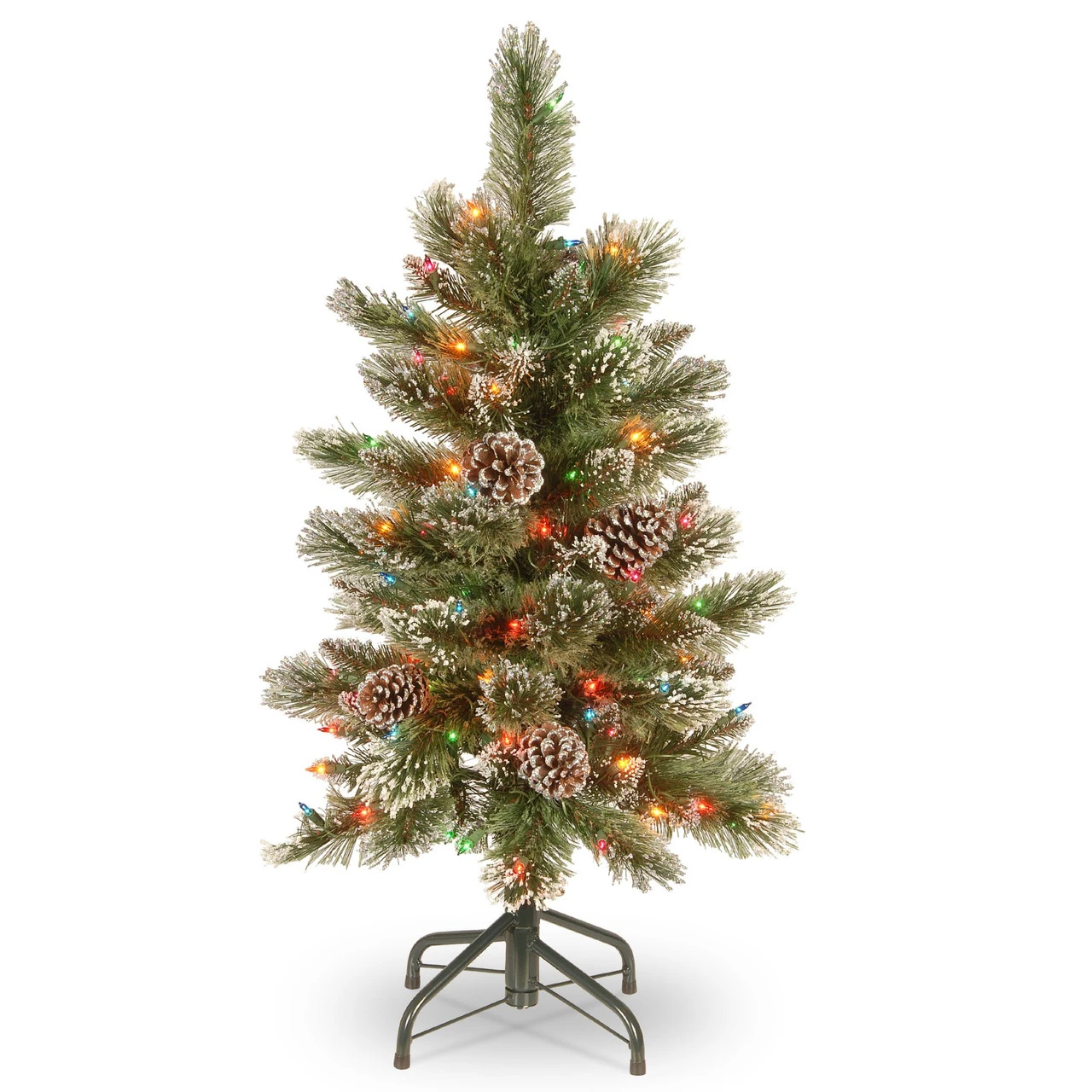 3' Pre-Lit Glittering Pine Pencil Slim Artificial Christmas Tree โ Multicolor Incandescent Lights