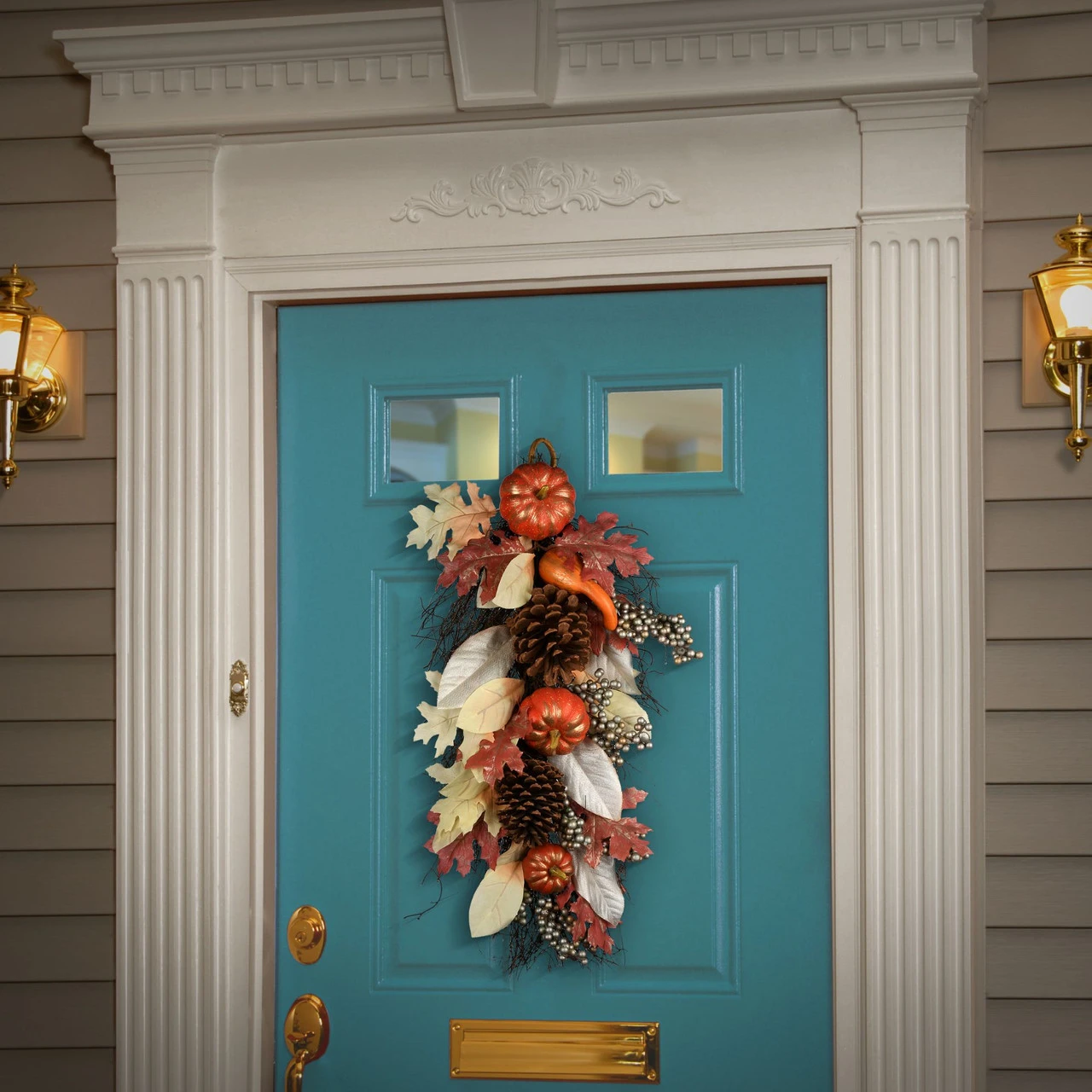 24" Maple Leaf And Gourd Fall Harvest Teardrop Swag - Image 2