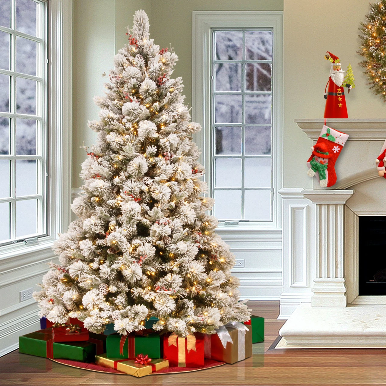 7.5’ Pre-Lit Snowy Bedford Pine Artificial Christmas Tree - Clear Lights - Image 2