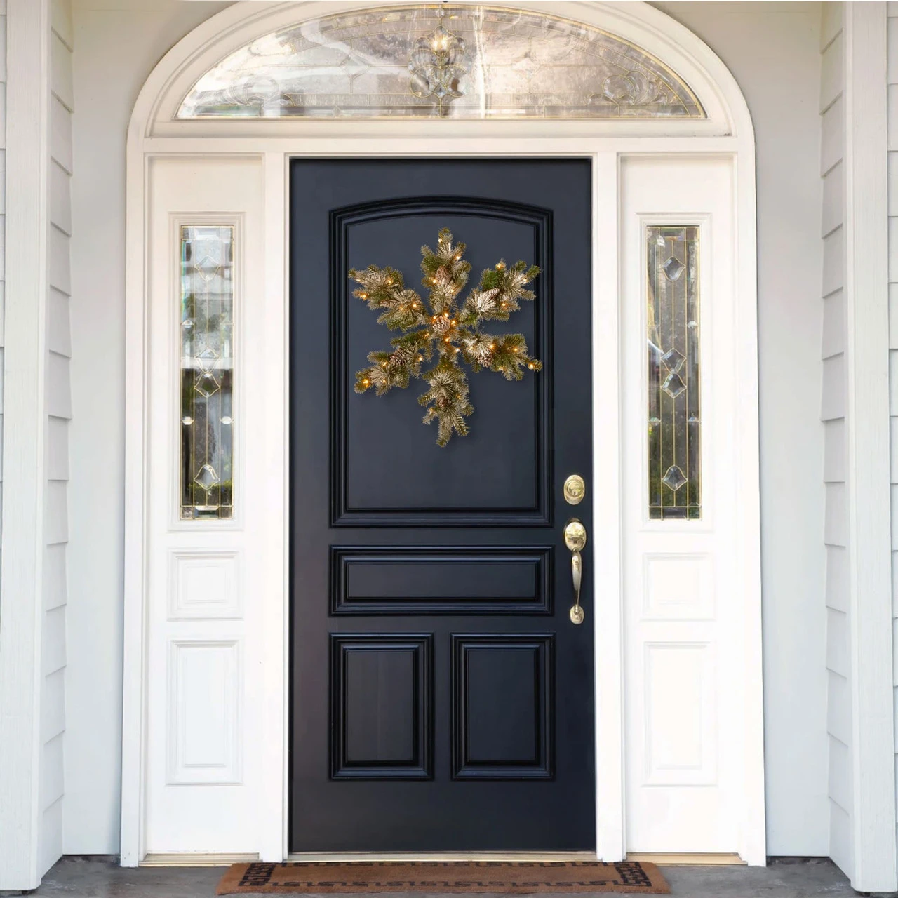 35" Snow Capped Mountain Pine Snowflake Battery Operated LED Lights Wreath - Image 2