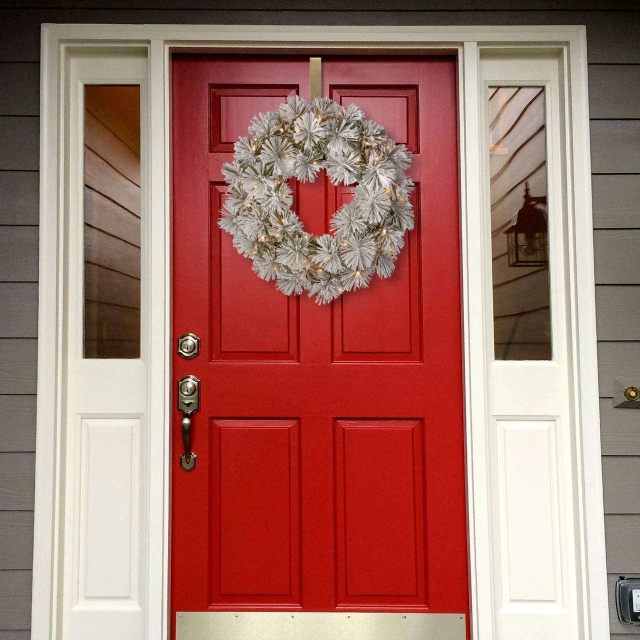24” Pre-Lit Snowy Bristle Pine Wreath With Battery Operated Warm White LED Lights - Image 2