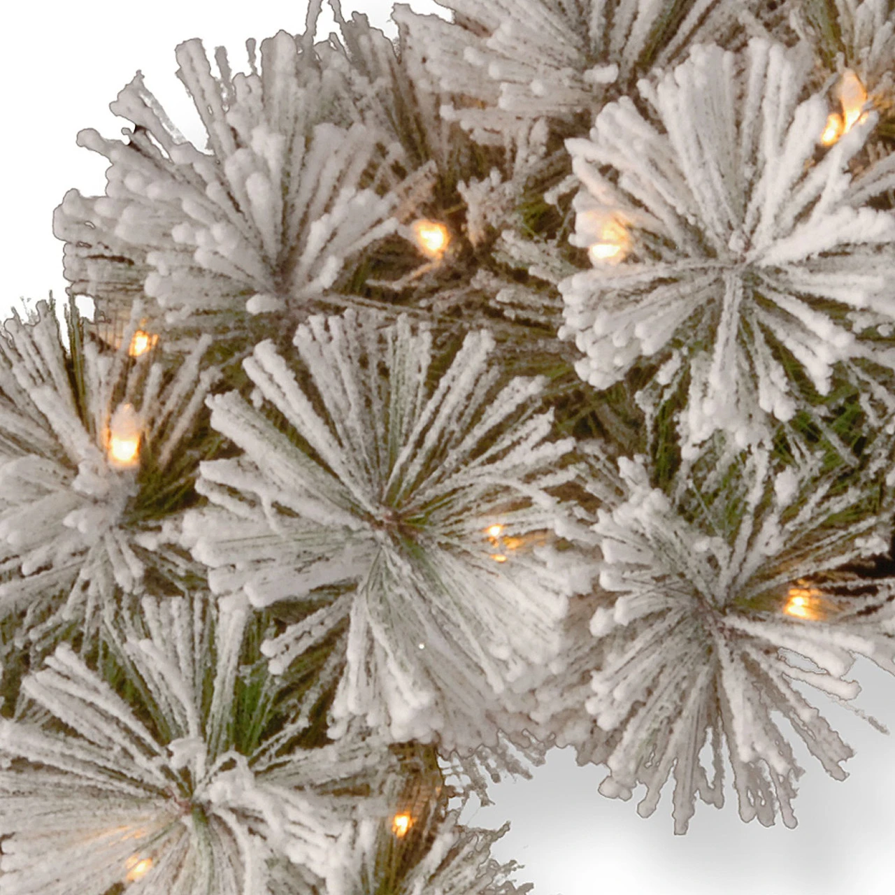 24” Pre-Lit Snowy Bristle Pine Wreath With Battery Operated Warm White LED Lights - Image 3