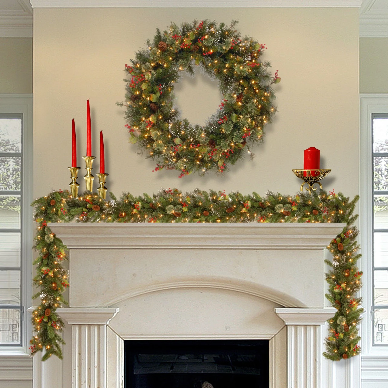 30 Pre-Lit Wintry Pine Artificial Christmas Wreath With Pine Cones And Berries - Clear Lights - Image 2