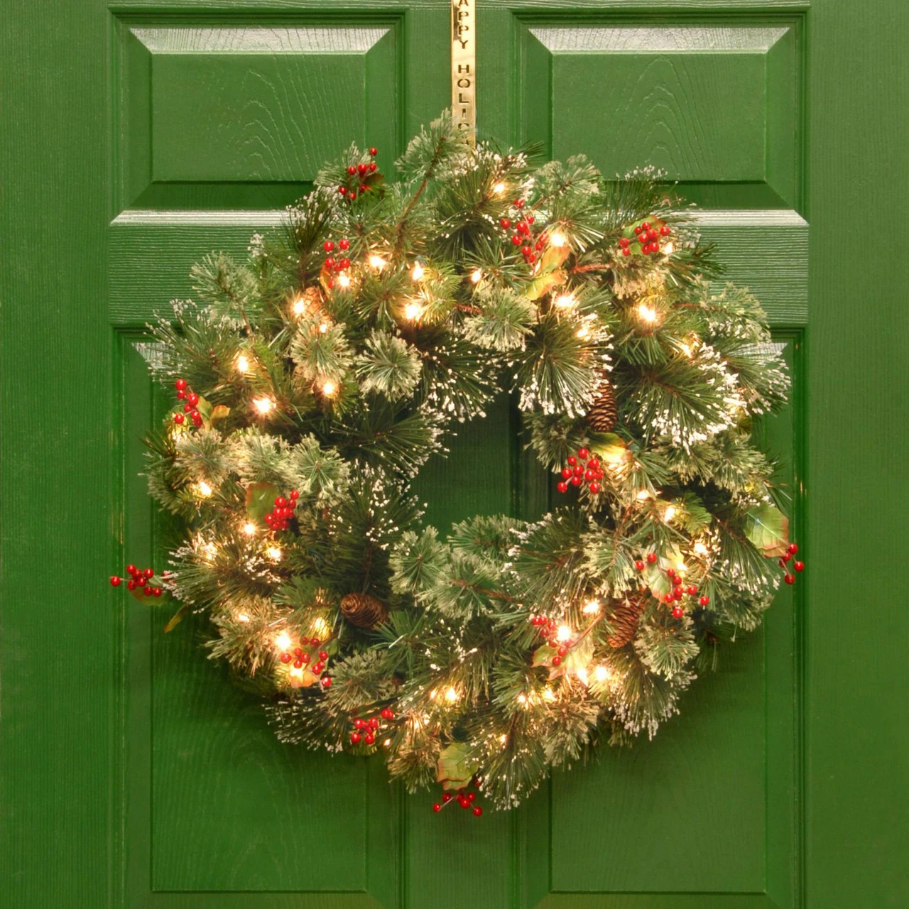 24" Pre-Lit Wintry Pine Artificial Christmas Wreath - LED Lights And BO - Image 2