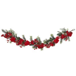6' X 11" Red Hydrangea Artificial Christmas Garland, Unlit