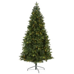 7’ Pre-Lit Grand Teton Artificial Half Wall Christmas Tree, Clear LED Lights