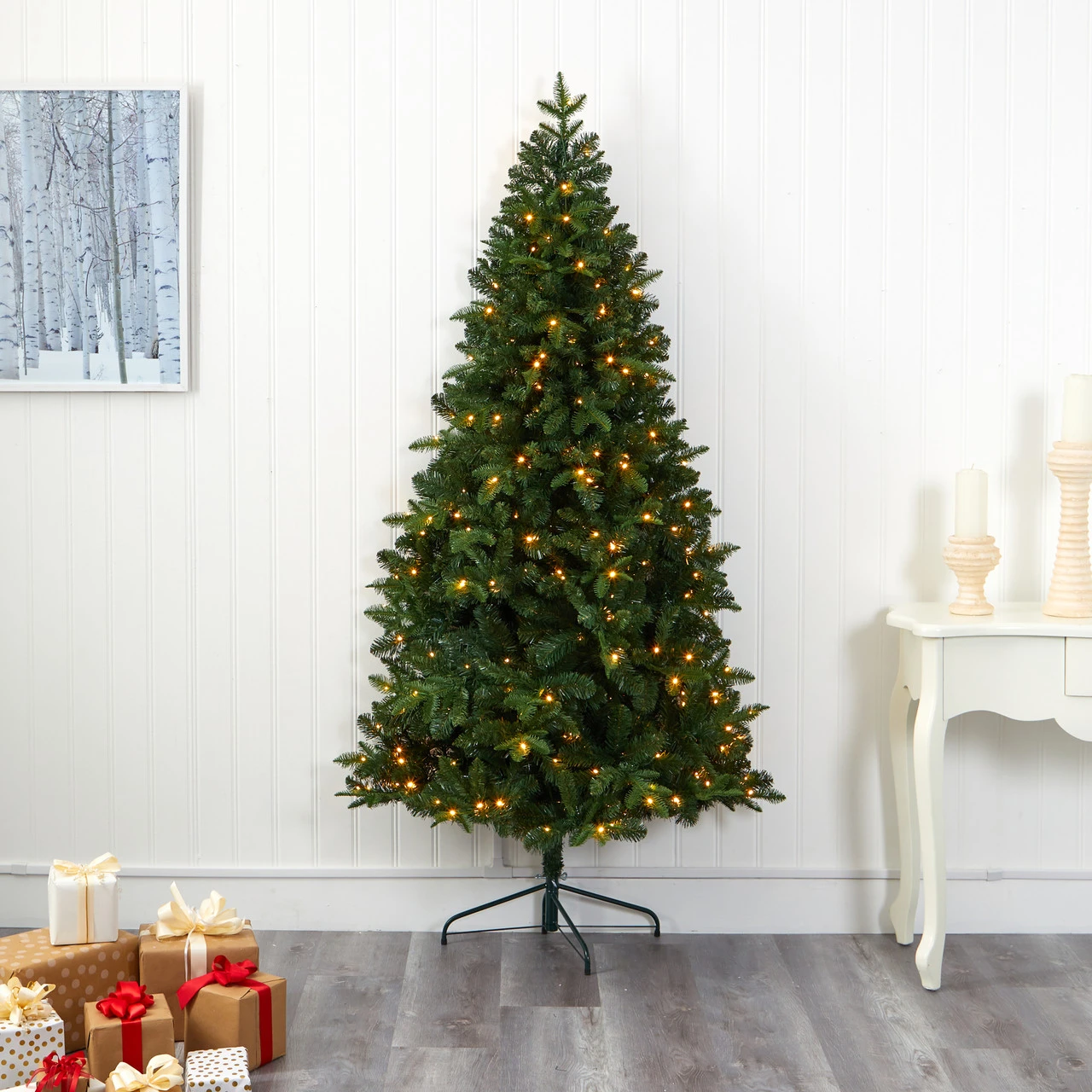 7’ Pre-Lit Grand Teton Artificial Half Wall Christmas Tree, Clear LED Lights - Image 3