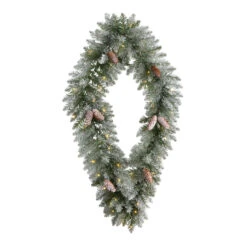 Pre-Lit Diamond Flocked Artificial Christmas Wreath, 36-Inch, Warm White LED Lights