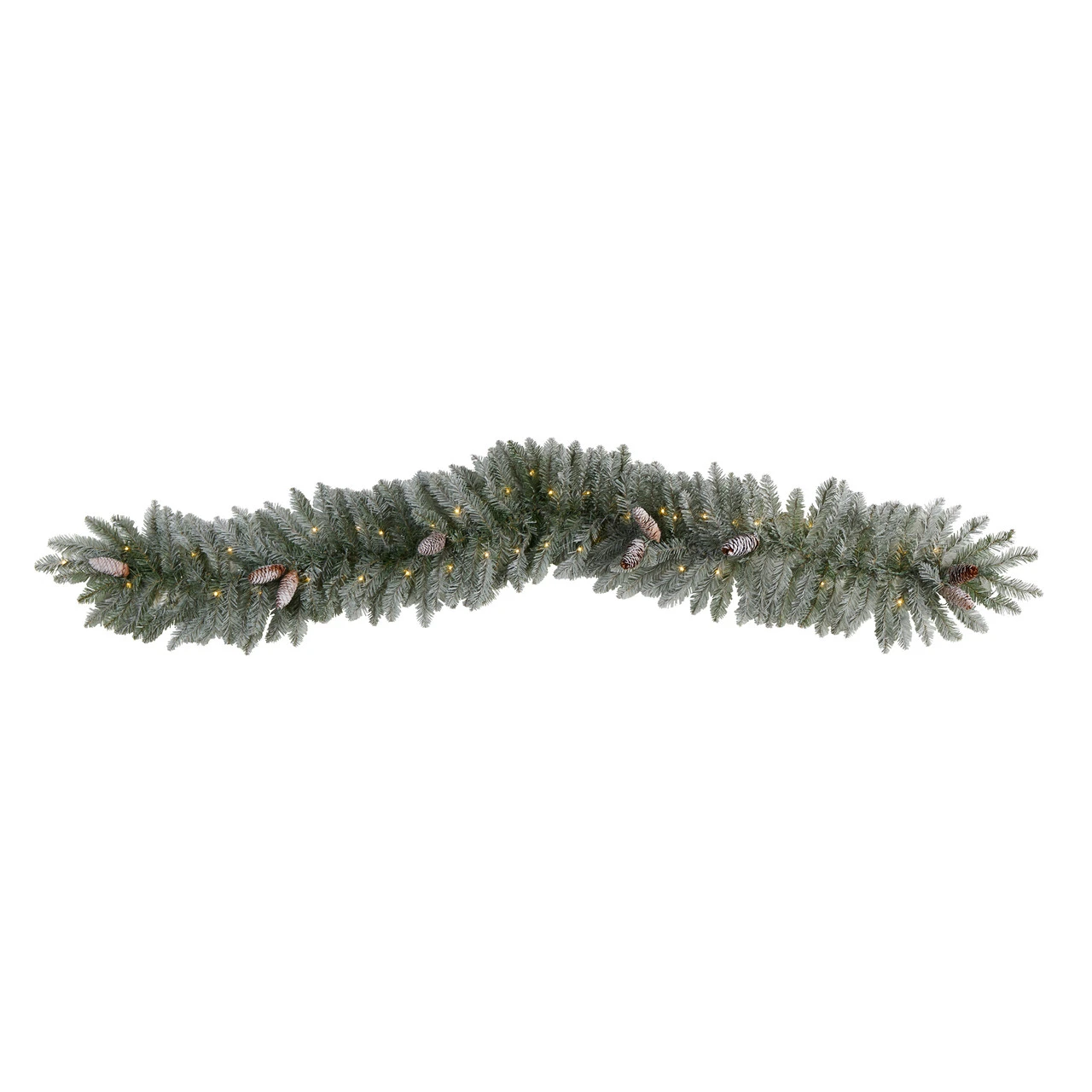 6' X 12" Pre-Lit Artificial Frosted Christmas Garland With Pinecones, Clear LED Light