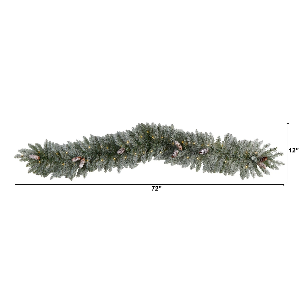 6' X 12" Pre-Lit Artificial Frosted Christmas Garland With Pinecones, Clear LED Light - Image 2