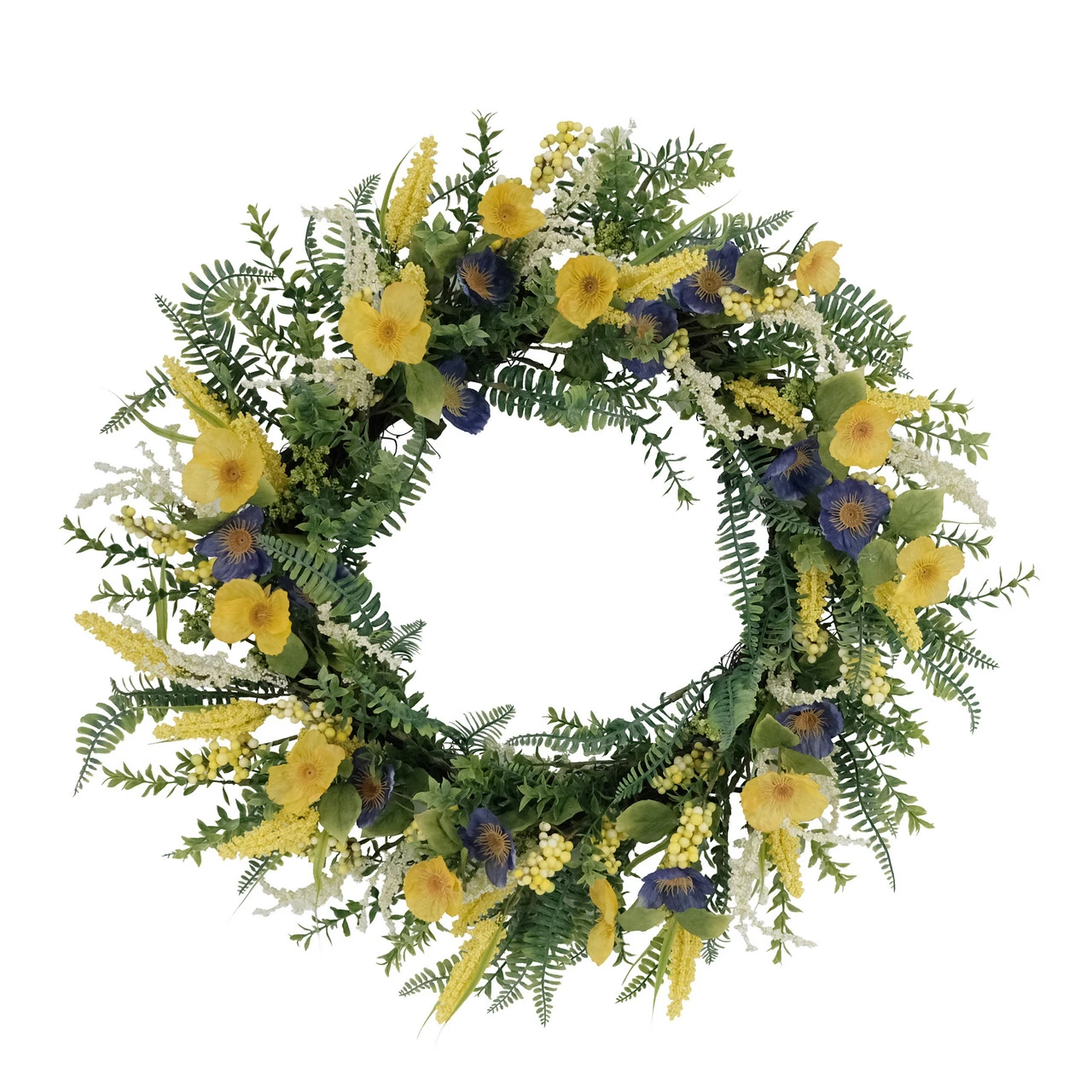 30" Green And Yellow Puleo International Artificial Poppy Floral Spring Wreath