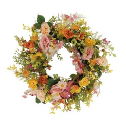 24" Vibrant Puleo International Artificial Rose And Dogwood And Daisy Floral Spring Wreath