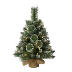 2' Pre-Lit Potted Table Top Artificial Christmas Tree In Tan Sac, 35 Warm White Lights