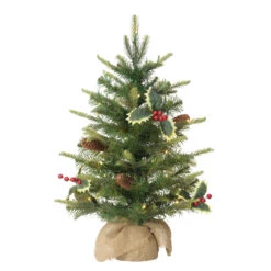2' Pre-Lit Pine Cone And Berries Table Top Artificial Christmas Tree, Warm White Lights