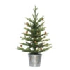 2' Pre-Lit Table Top Artificial Christmas Tree In Metal Pot, Warm White Lights