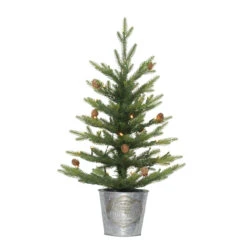 2' Pre-Lit Table Top Artificial Christmas Tree In Metal Pot, Warm White Lights