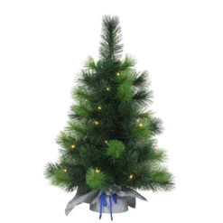 2' Pre-LitTable Top Artificial Christmas Tree In Silver Sac, Warm White Lights
