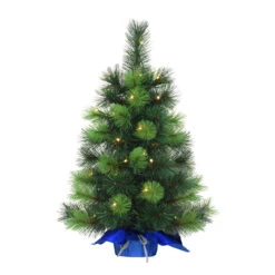 2' Pre-LitTable Top Artificial Christmas Tree In Blue Sac, Warm White Lights