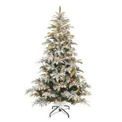 7.5' Pre-lit Flocked Aspen Green Fir Artificial Christmas Tree, Color Select LED Lights