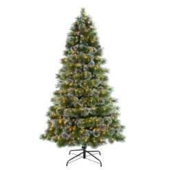 7.5' Pre-Lit Medium Frosted Boulder Pine Artificial Christmas Tree, Clear Lights