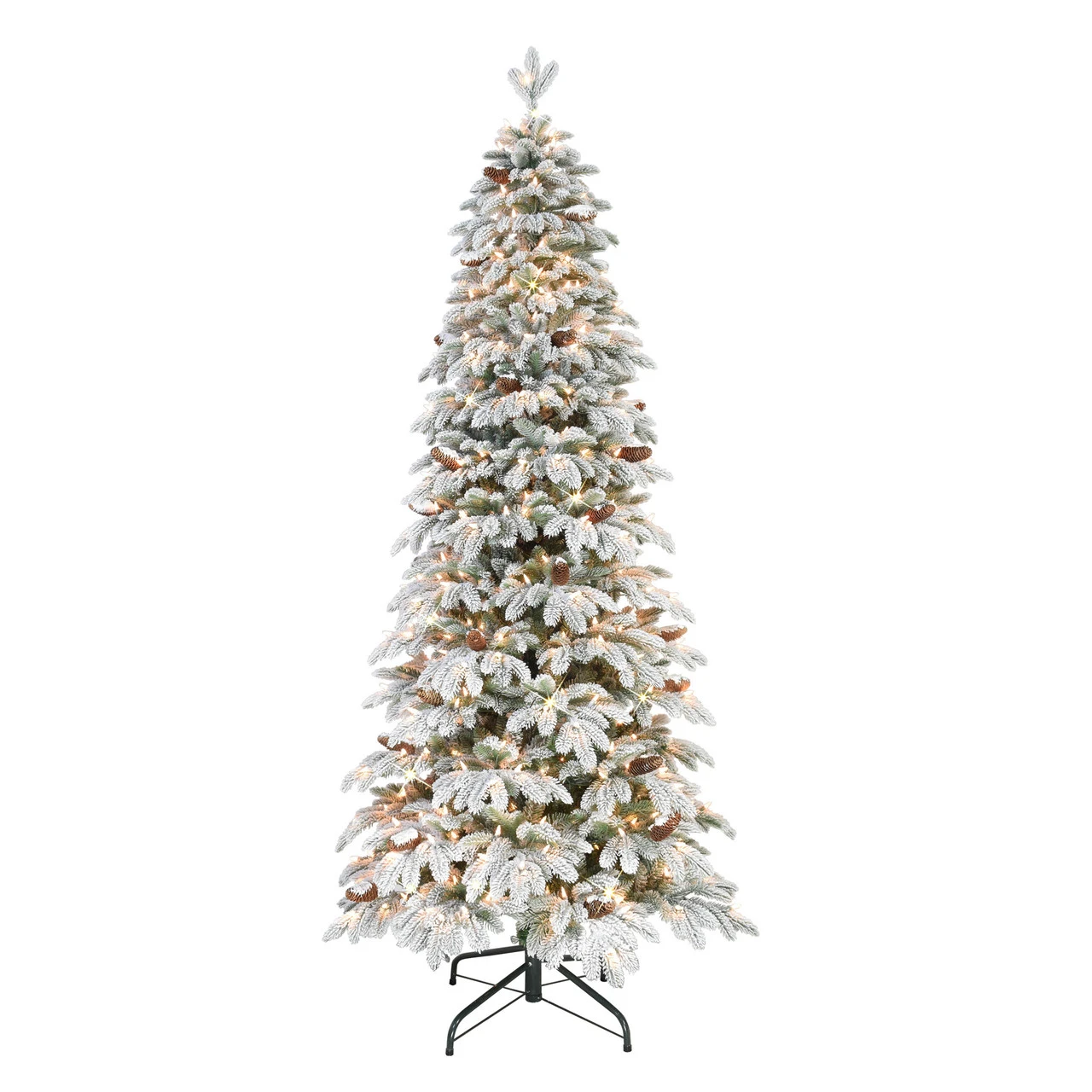 7.5' Pre-Lit Flocked Slim Spruce Artificial Christmas Tree With Clear Incandescent Lights