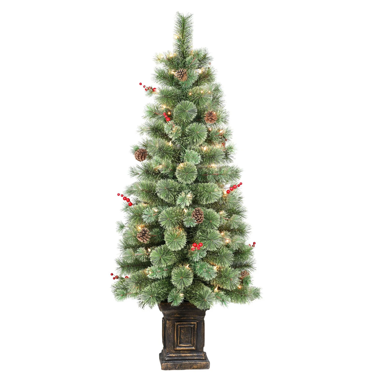 4.5' Pre-Lit Potted Natural Pine Artificial Christmas Tree, Clear Lights