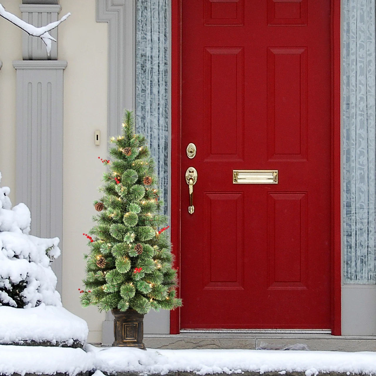 4.5' Pre-Lit Potted Natural Pine Artificial Christmas Tree, Clear Lights - Image 2