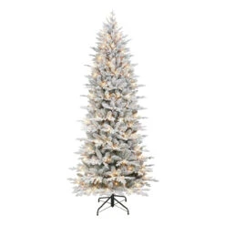 7.5' Pre-lit Flocked Northern Fir Medium Artificial Christmas Tree, Clear Lights