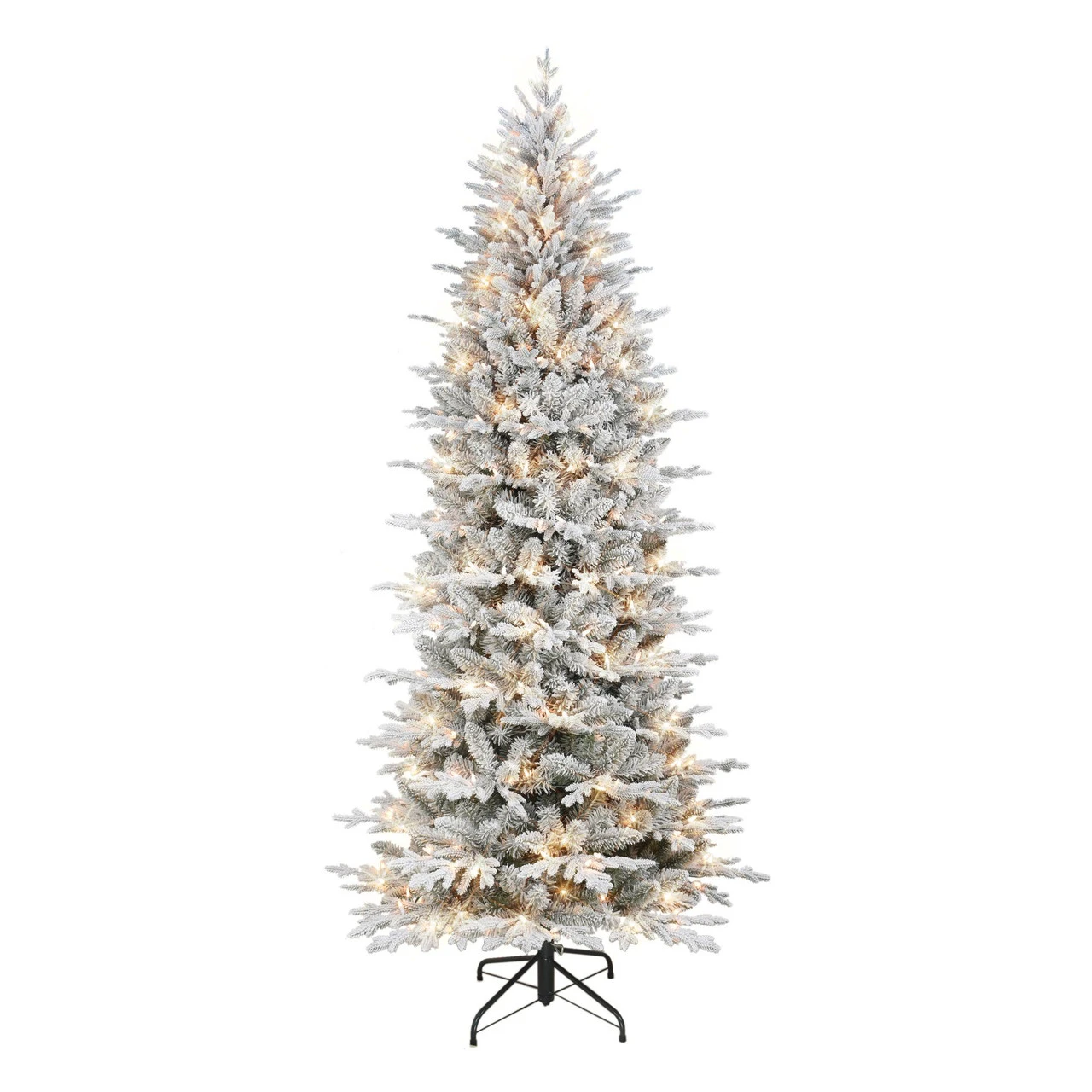 7.5' Pre-lit Flocked Northern Fir Medium Artificial Christmas Tree, Clear Lights