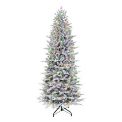 7.5' Pre-lit Flocked Northern Fir Medium Artificial Christmas Tree, Color Select LED Lights