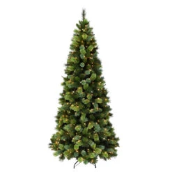 7.5' Pre-Lit Slim Pine Artificial Christmas Tree With Cashmere Tips And Clear Incandescent Lights