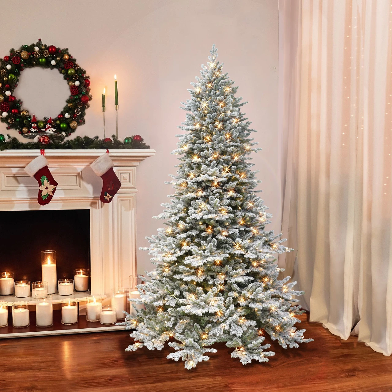 6.5' Pre-lit Flocked Royal Majestic Douglas Fir Downswept Artificial Christmas Tree, Clear Lights - Image 2