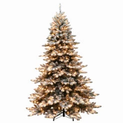 7.5' Pre-lit Royal Majestic Spruce Green Flocked Artificial Christmas Tree – Clear Lights