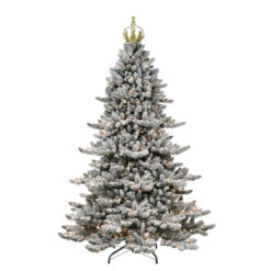 7.5' Pre-Lit Medium Flocked Spruce Gold Crown Artificial Christmas Tree, Clear Lights