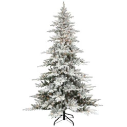 7.5' Pre-Lit Full Flocked Utah Fir Artificial Christmas Tree, Clear Lights