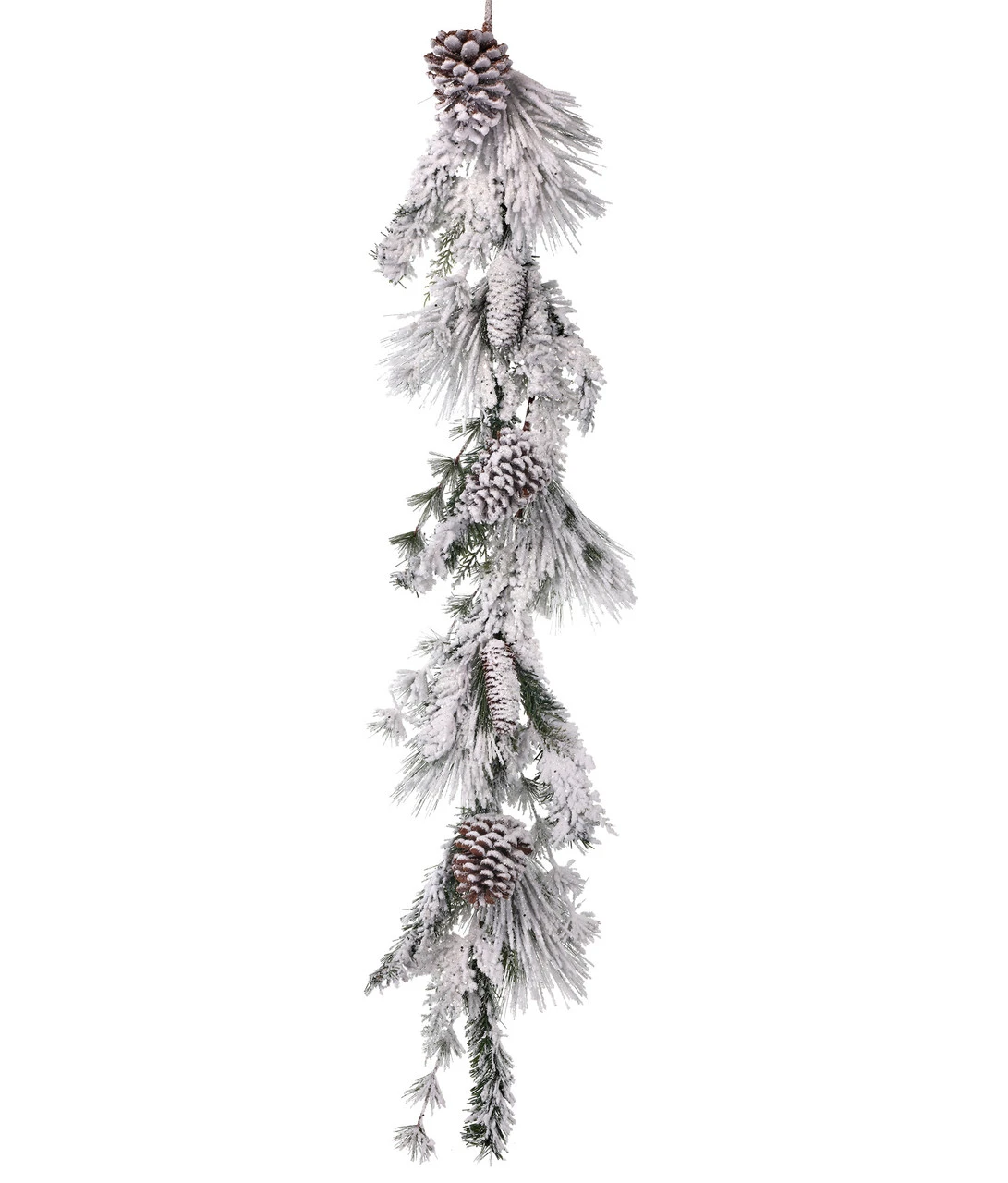 48" White And Green Unique Snow Pine Cedar Cone Winter Artificial Garland